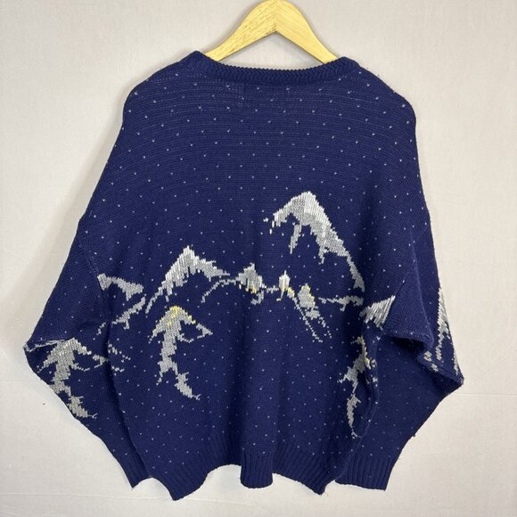 80s Ivy Oxford Ski Mountain Graphic Knit Sweater Men’s L Vintage Streetwear - Picture 4 of 5